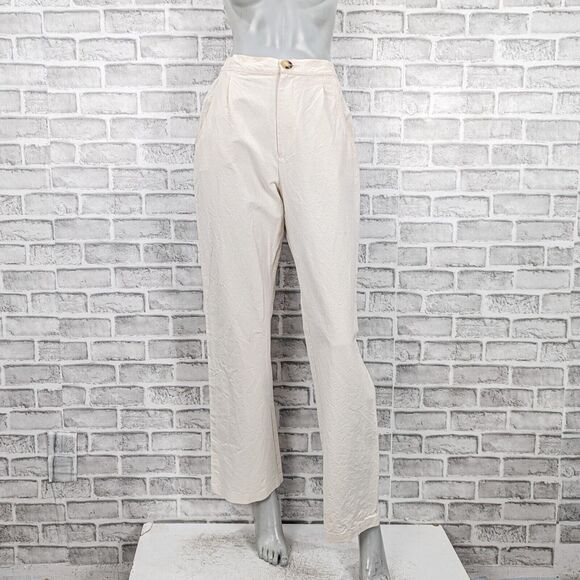 DJERF AVENUE Women's pleated wide leg High rise Pants in beige cotton size small - Picture 1 of 12